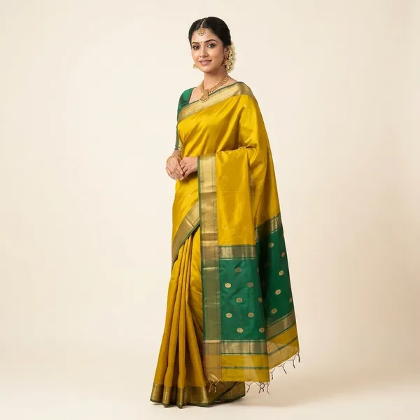 Yellow_Maheshwari_Silk_Handloom_With_Blouse_Tassels