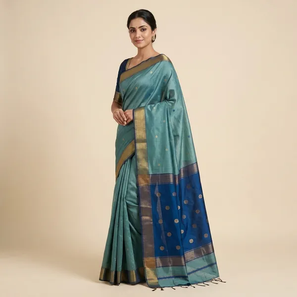 Blue_Maheshwari_Silk__Saree_With_Blouse_Tosses