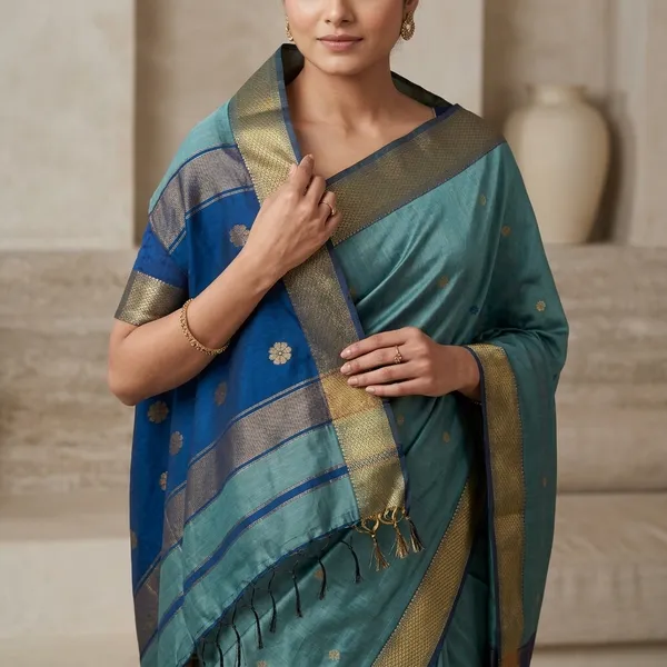 Blue_Maheshwari_Silk__Saree_With_Blouse_Tosses