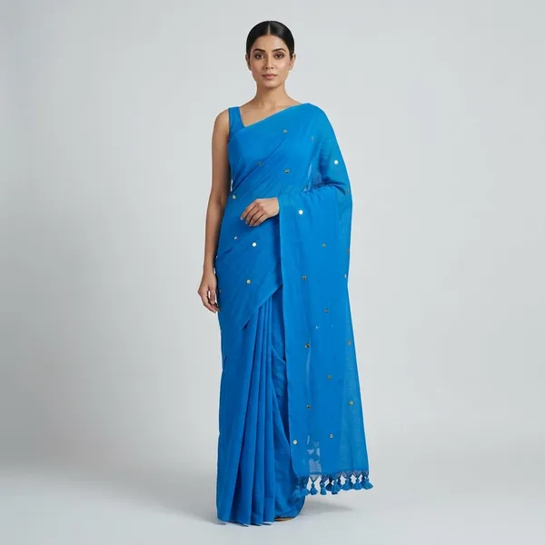 Blue_Gini_Khadi_Handloom_Saree_With_Blouse_Tassels