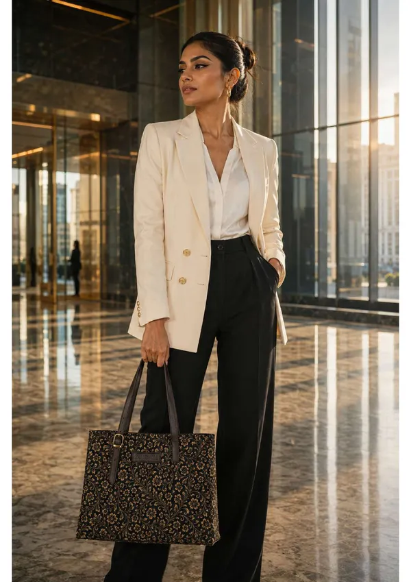 Black_Gold_Floral_Print_Canvas_Structured_Tote_Bag_For_Women