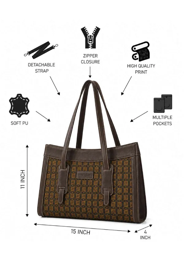 Brown_Woven_Fabric_Faux_Leather_Trim_Structured_Handbag_For_Women