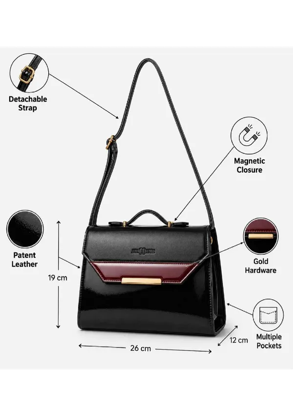 Black_Burgundy_Patent_Leather_Structured_Handbag_For_Women