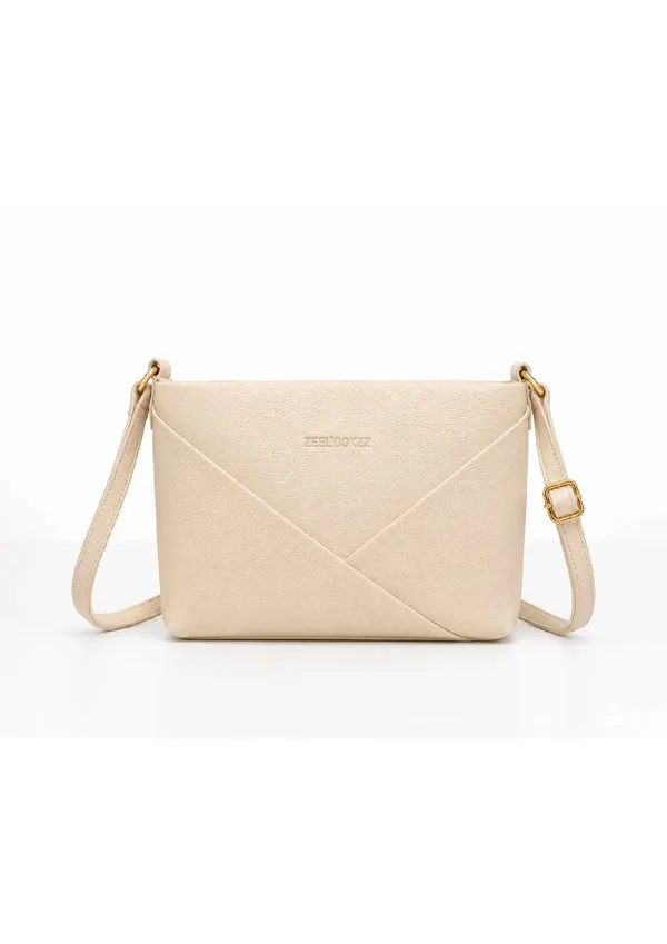 Cream_Textured_Faux_Leather_Envelope_Crossbody_Bag_For_Women