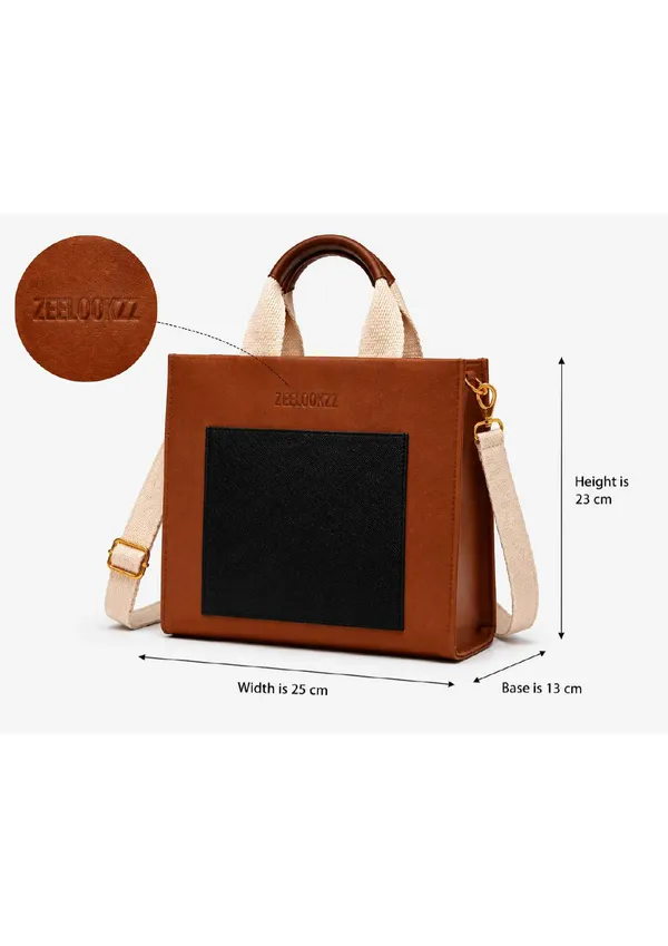 Brown_Black_Canvas_Leather_Two_Tone_Structured_Satchel_Bag_For_Women