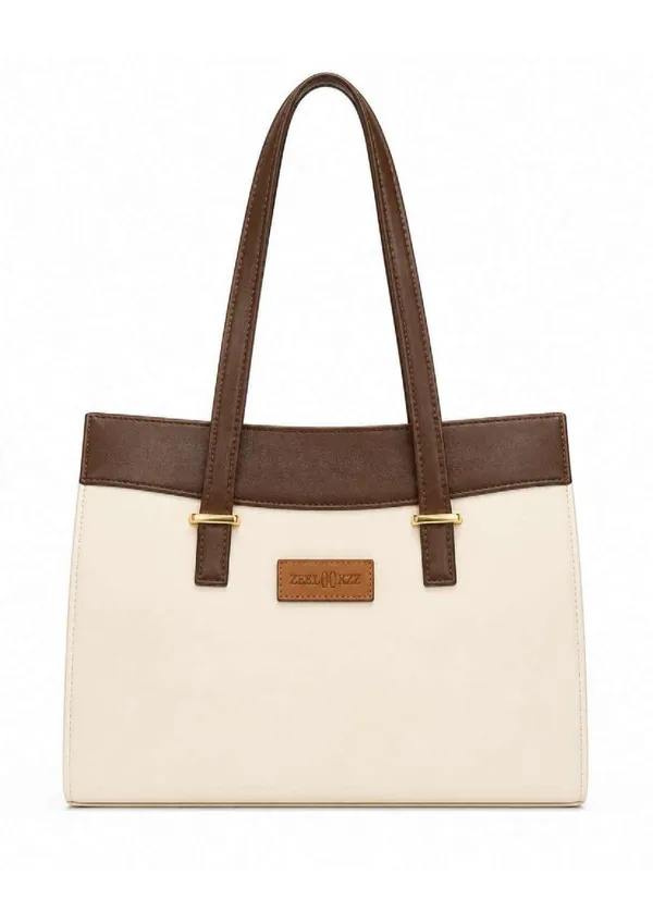 Beige_Brown_Vegan_Leather_Structured_Tote_Bag_For_Women