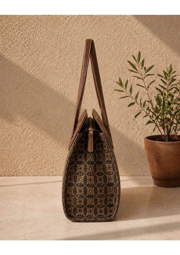 Brown_Tan_Canvas_Monogram_Print_Leather_Trim_Tote_Bag_For_Women