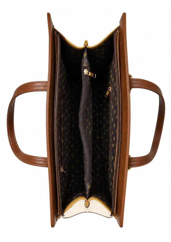 Brown_Tan_Canvas_Monogram_Print_Leather_Trim_Tote_Bag_For_Women