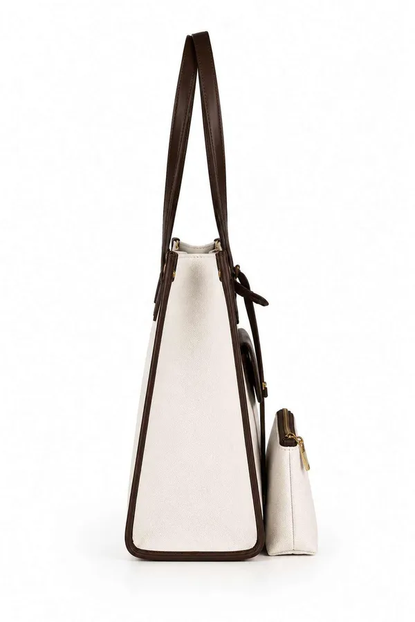 White_Brown_Faux_Leather_Two_Tone_Structured_Tote_Bag_For_Women