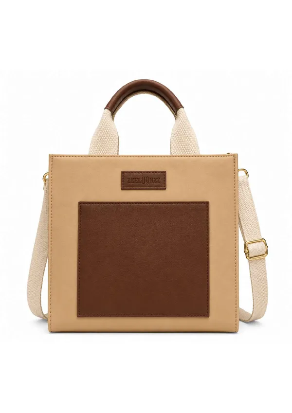 Beige_Brown_Canvas_Two_Tone_Structured_Tote_Bag_For_Women