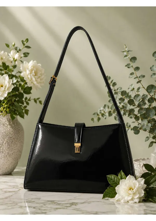 Black_Patent_Leather_Structured_Shoulder_Bag_For_Women
