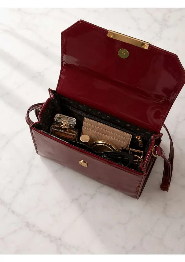Maroon_Patent_Leather_Structured_Crossbody_Bag_For_Women