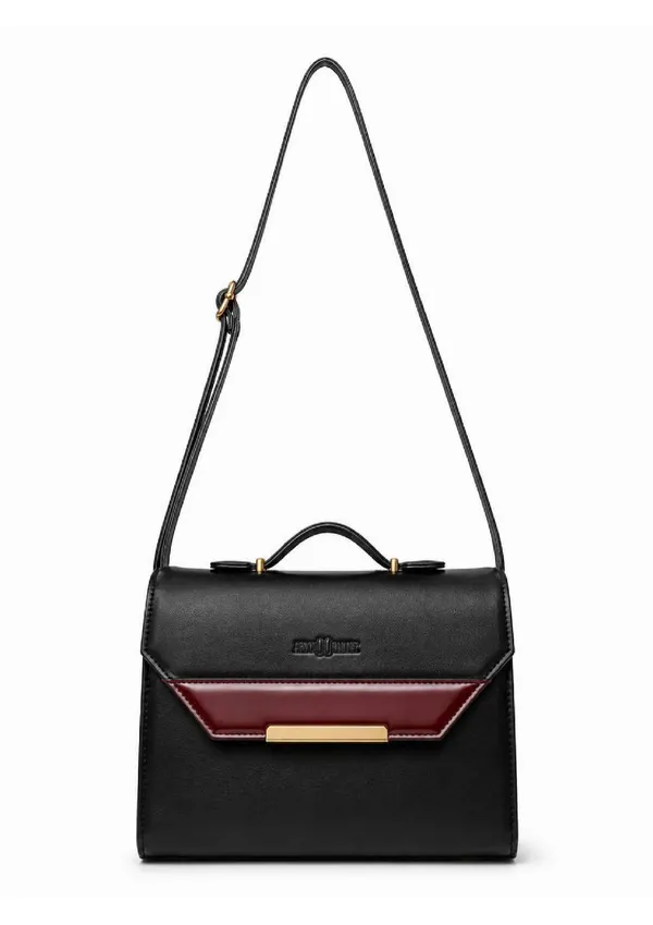 Black_Burgundy_Patent_Leather_Structured_Handbag_For_Women