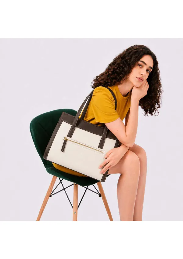 White_Brown_Synthetic_Leather_Structured_Handbag_For_Women