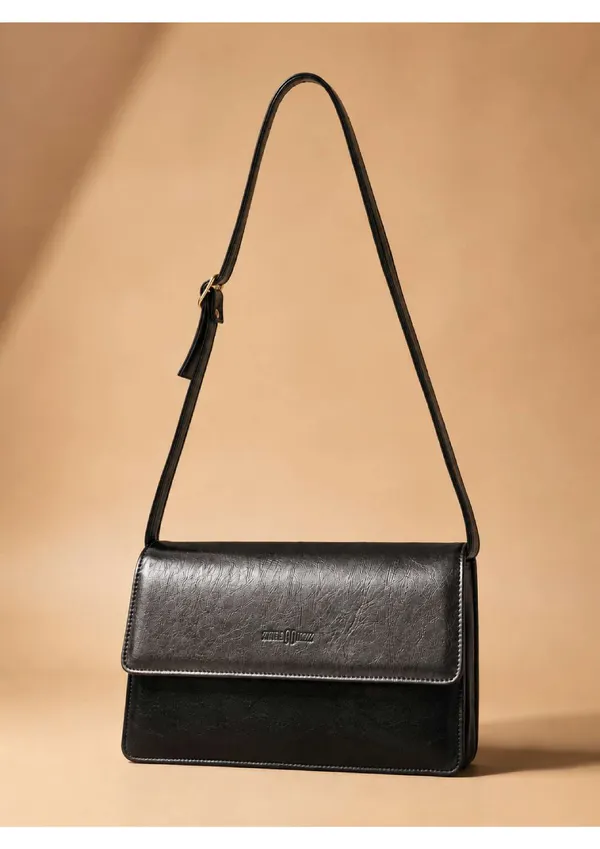 Black_Faux_Leather_Structured_Shoulder_Bag_For_Women