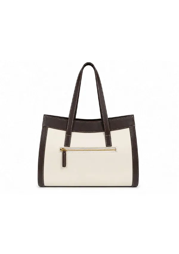 White_Brown_Synthetic_Leather_Structured_Handbag_For_Women