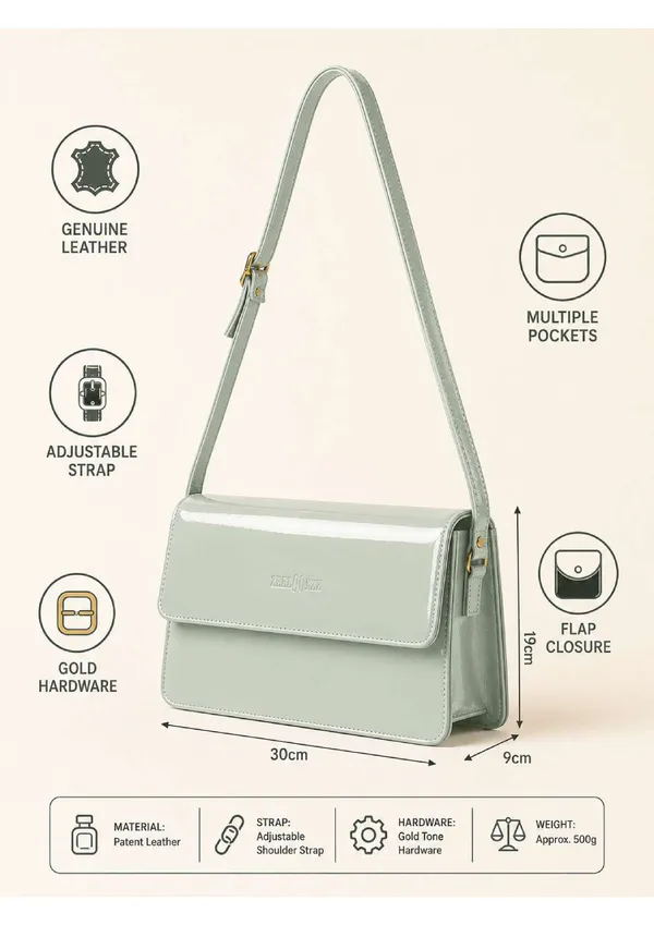 Mint_Green_Patent_Leather_Flap_Closure_Crossbody_Bag_For_Women