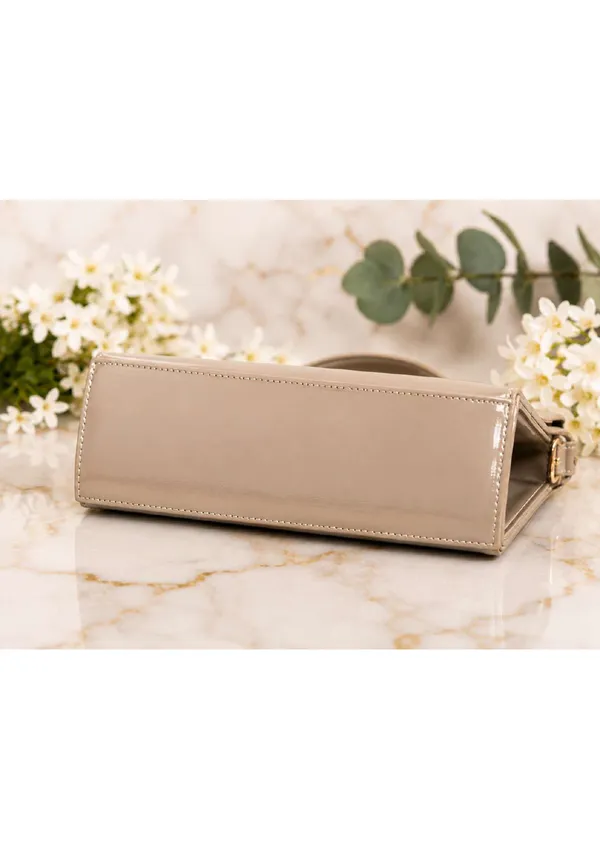 Beige_Patent_Leather_Structured_Shoulder_Bag_For_Women