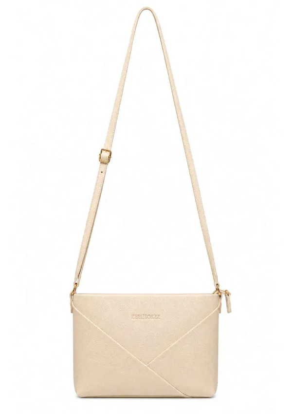 Cream_Textured_Faux_Leather_Envelope_Crossbody_Bag_For_Women
