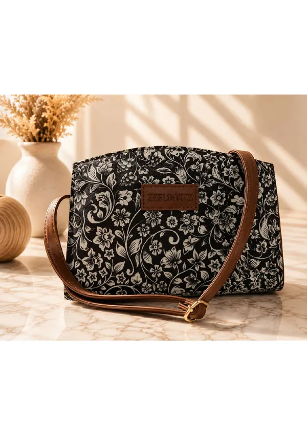 Black_Embroidered_Fabric_Floral_Structured_Handbag_For_Women