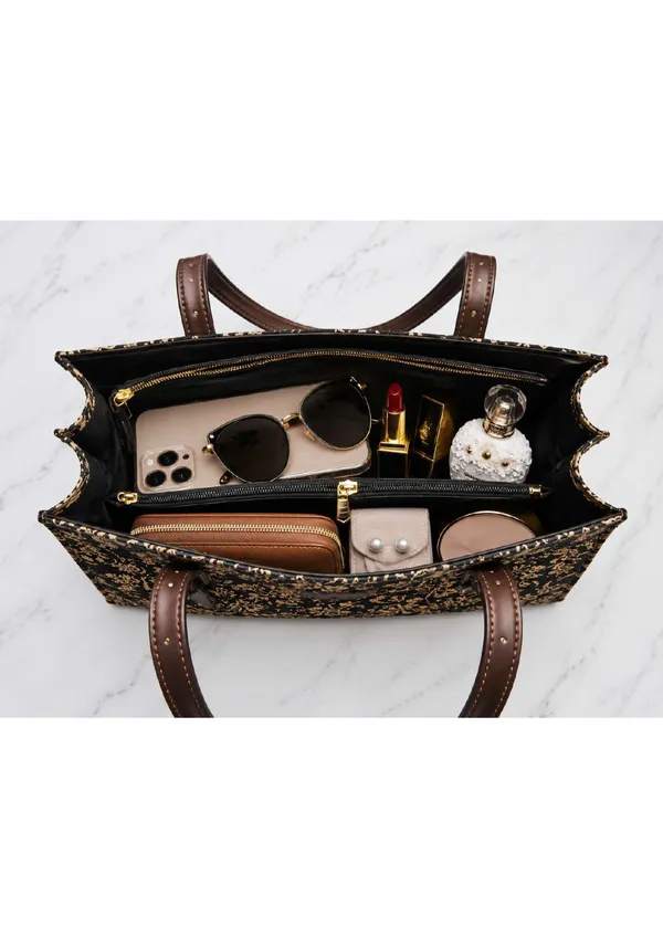 Black_Gold_Floral_Print_Canvas_Structured_Tote_Bag_For_Women