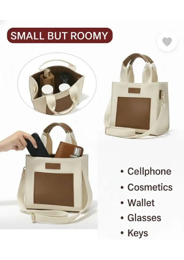 White_Brown_Canvas_Synthetic_Leather_Structured_Handbag_For_Women