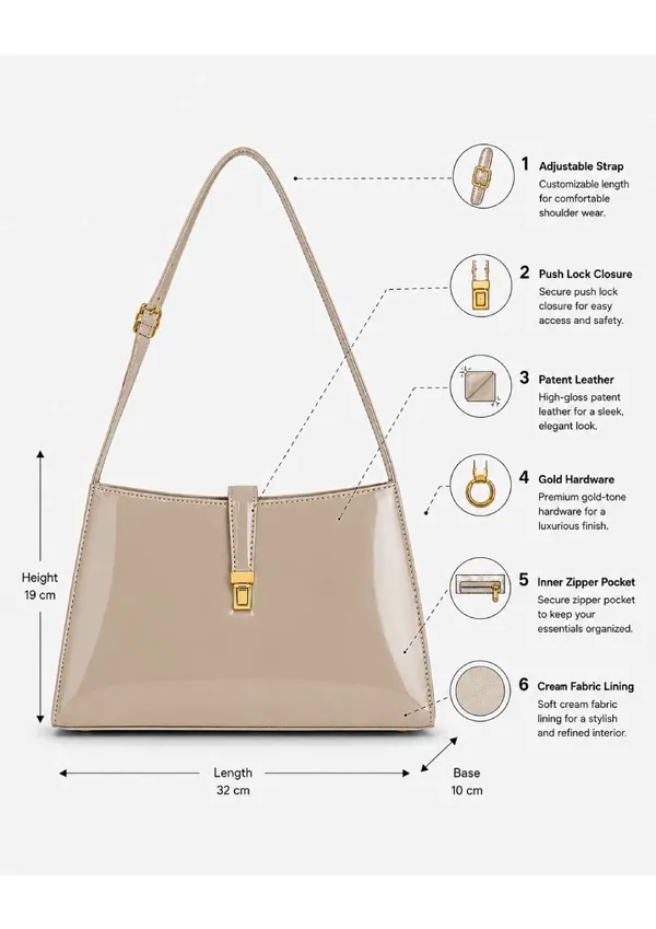 Beige_Patent_Leather_Structured_Shoulder_Bag_For_Women