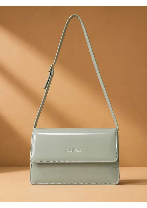 Mint_Green_Patent_Leather_Flap_Closure_Crossbody_Bag_For_Women