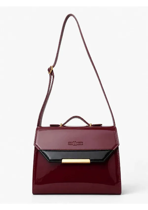 Maroon_Patent_Leather_Structured_Crossbody_Bag_For_Women