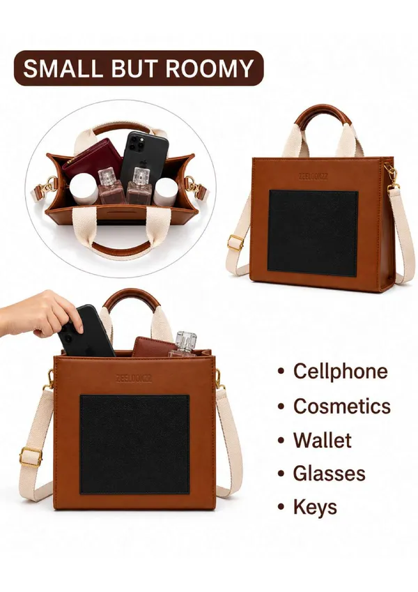 Brown_Black_Canvas_Leather_Two_Tone_Structured_Satchel_Bag_For_Women
