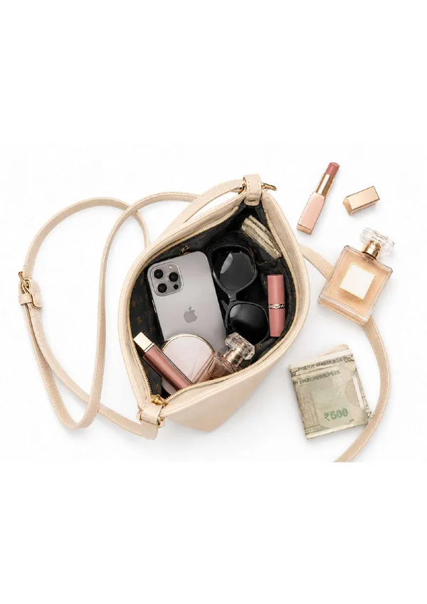Cream_Textured_Faux_Leather_Envelope_Crossbody_Bag_For_Women
