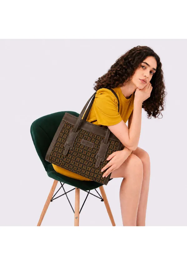 Brown_Woven_Fabric_Faux_Leather_Trim_Structured_Handbag_For_Women