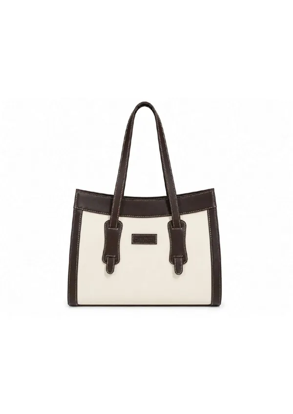 White_Brown_Synthetic_Leather_Structured_Handbag_For_Women