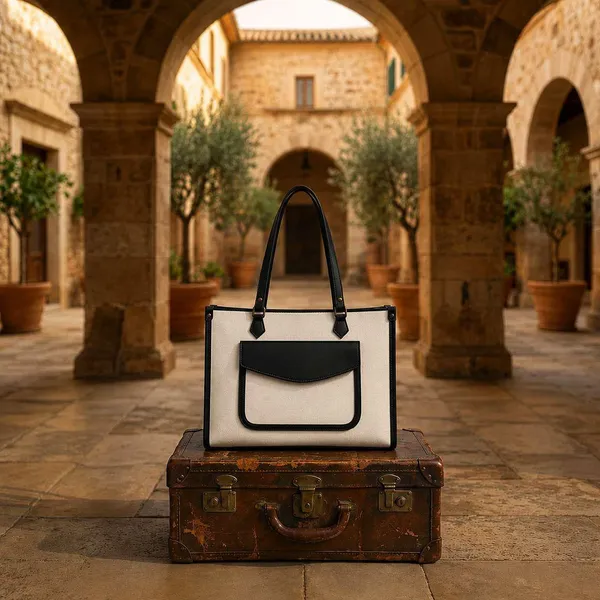 White_Black_Synthetic_Two_Tone_Structured_Tote_Bag_For_Women