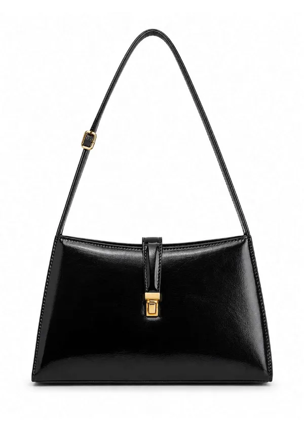 Black_Patent_Leather_Structured_Shoulder_Bag_For_Women