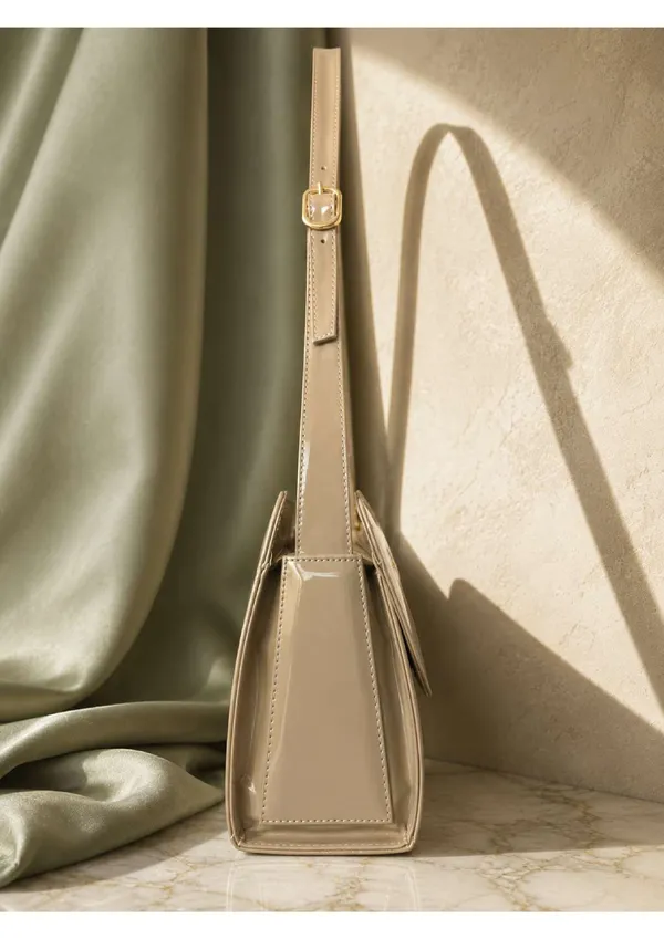 Beige_Patent_Leather_Structured_Shoulder_Bag_For_Women