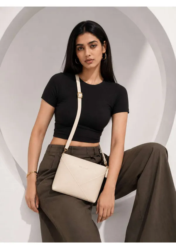 Cream_Textured_Faux_Leather_Envelope_Crossbody_Bag_For_Women