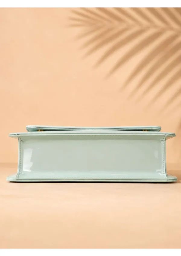 Mint_Green_Patent_Leather_Flap_Closure_Crossbody_Bag_For_Women