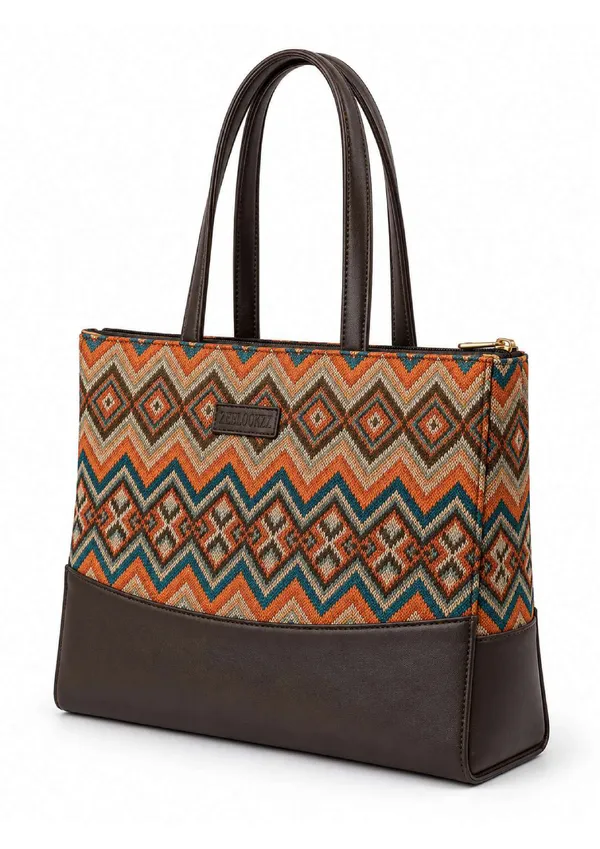 Multicolor_Canvas_Geometric_Print_Pu_Leather_Trim_Tote_Bag_For_Women
