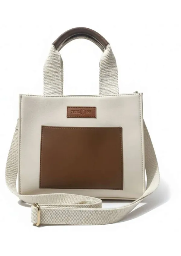 White_Brown_Canvas_Synthetic_Leather_Structured_Handbag_For_Women