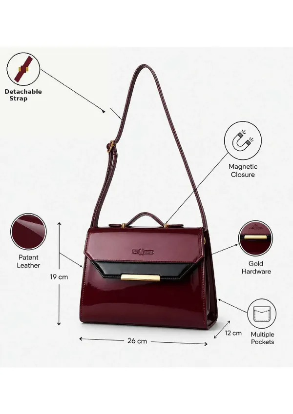 Maroon_Patent_Leather_Structured_Crossbody_Bag_For_Women