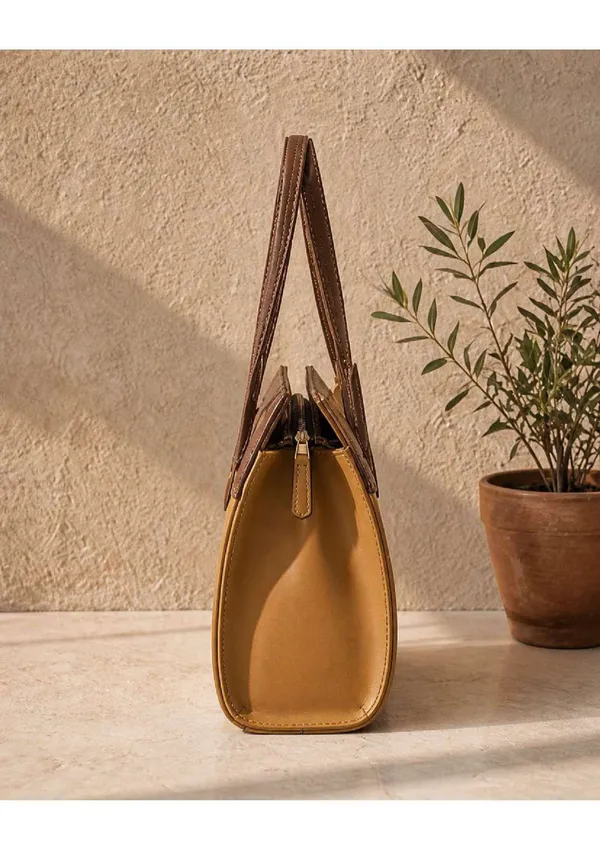 Mustard_Yellow_Brown_Vegan_Leather_Structured_Handbag_For_Women