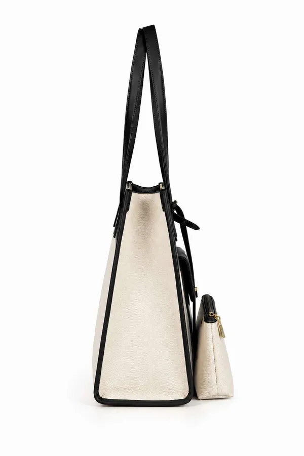 White_Black_Synthetic_Two_Tone_Structured_Tote_Bag_For_Women