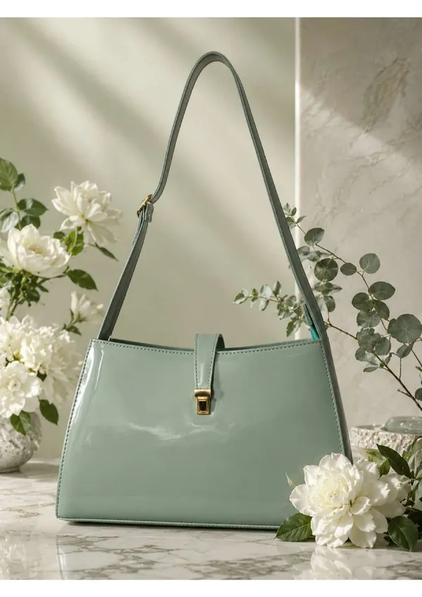 Mint_Green_Patent_Leather_Structured_Shoulder_Bag_For_Women