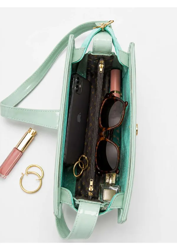 Mint_Green_Patent_Leather_Structured_Shoulder_Bag_For_Women