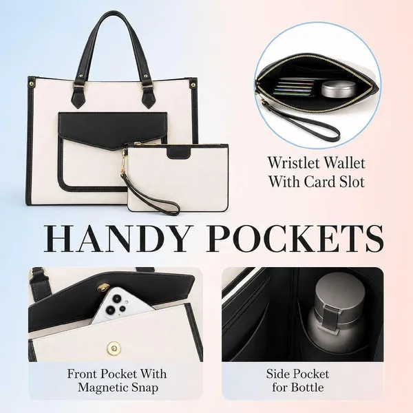 White_Black_Synthetic_Two_Tone_Structured_Tote_Bag_For_Women