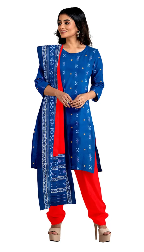 Multicolor_Pure_Cotton_Sambalpuri_Handloom_Dress_Material_With_Dupatta_Bottom_Wear_3_Piece_Set