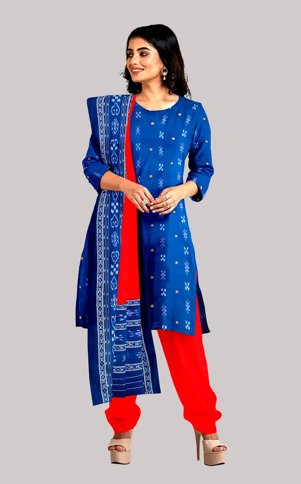 Multicolor_Pure_Cotton_Sambalpuri_Handloom_Dress_Material_With_Dupatta_Bottom_Wear_3_Piece_Set