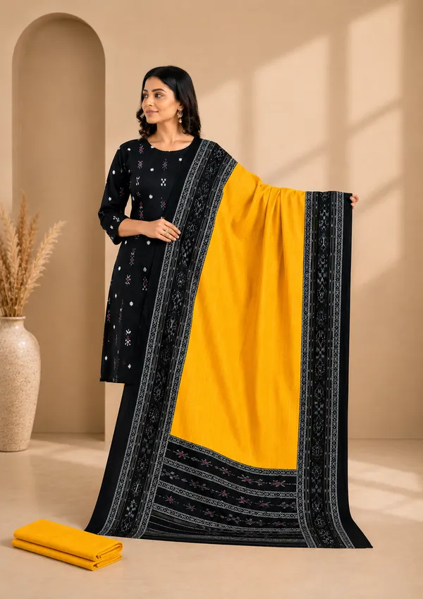 Multicolor_Pure_Cotton_Sambalpuri_Handloom_Dress_Material_With_Dupatta_Bottom_Wear_3_Piece_Set