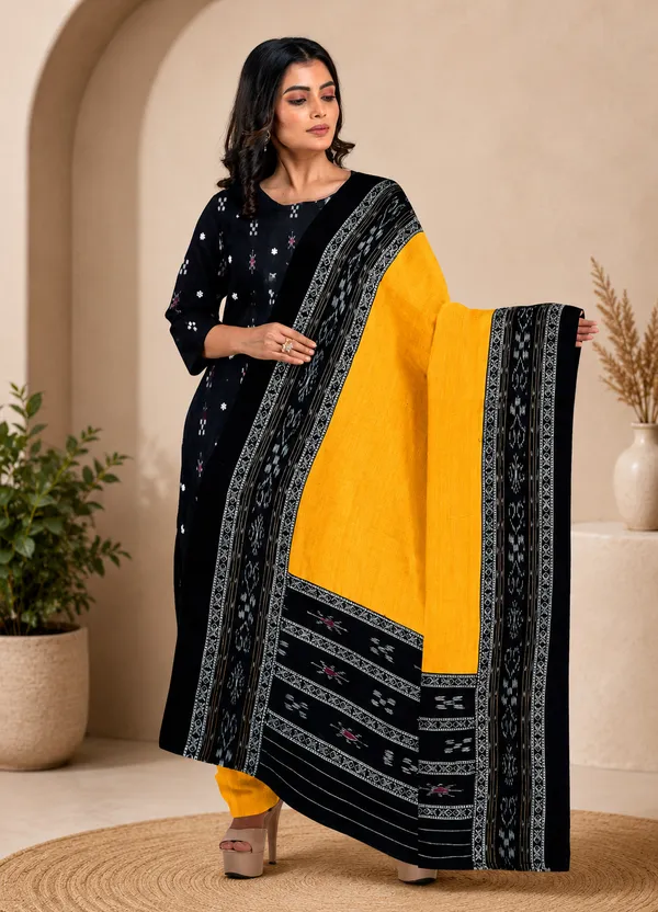 Multicolor_Pure_Cotton_Sambalpuri_Handloom_Dress_Material_With_Dupatta_Bottom_Wear_3_Piece_Set